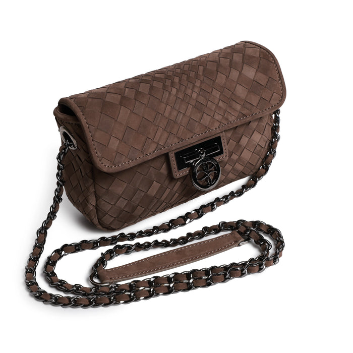 Chicca Women's Intrecciato Optical Leather Bag in Nabuk Cioccolato