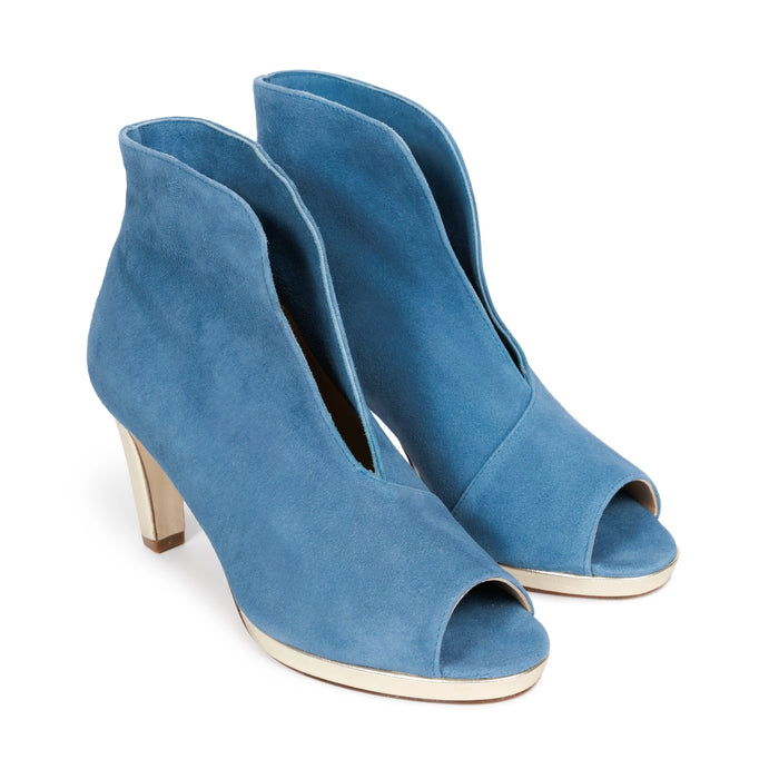 Women Open Toe Platform Ankle Booties in Royal Blue Suede