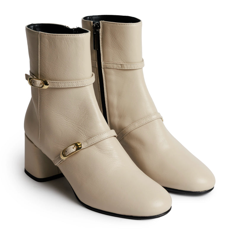Women's Milk Leather Ankle Boots with Gold Buckles
