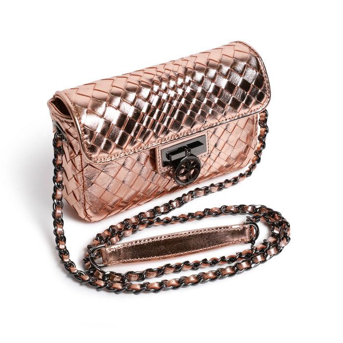 Chicca Women's Intrecciato Optical Leather Bag in Laminated Rose Gold