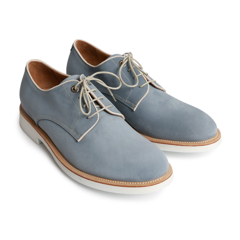 Men Lace Up Leather Shoes in Nabuk Pearl Blue