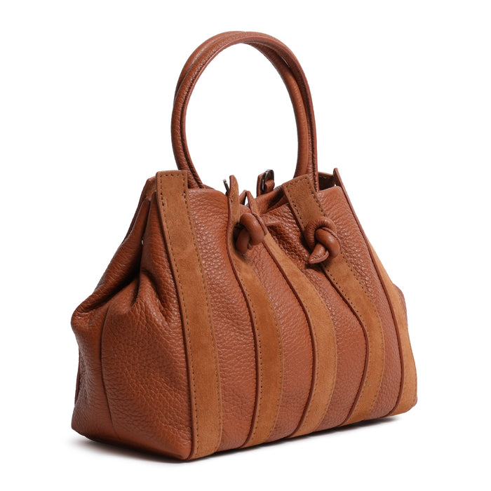 Stripes Medium Deer Leather Shopping Bag in Cuoio