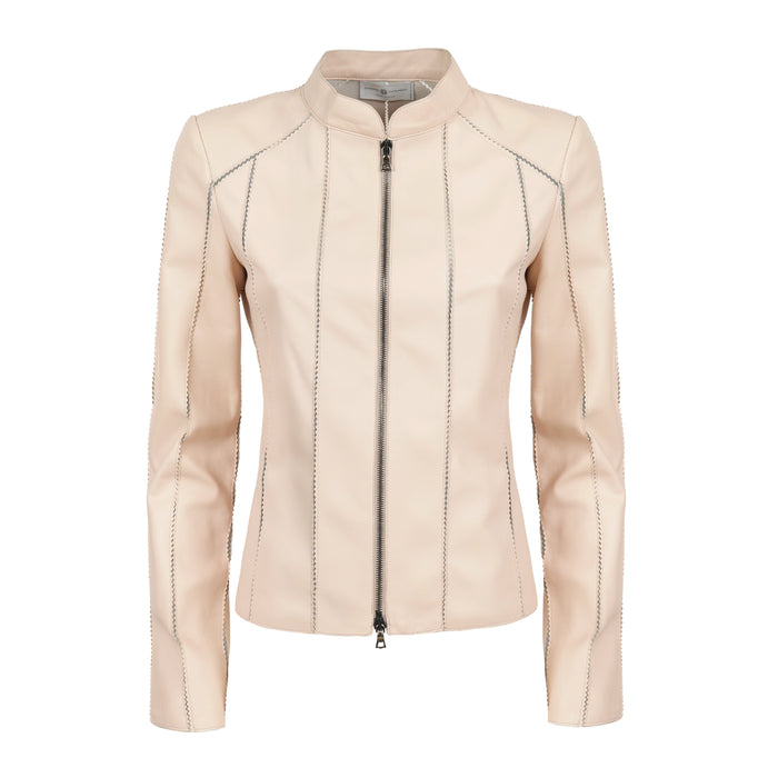 Astrid Short Leather Stretch Jacket in Nappa Champagne