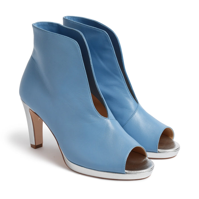 Women Open Toe Platform Ankle Booties in Nappa Celeste