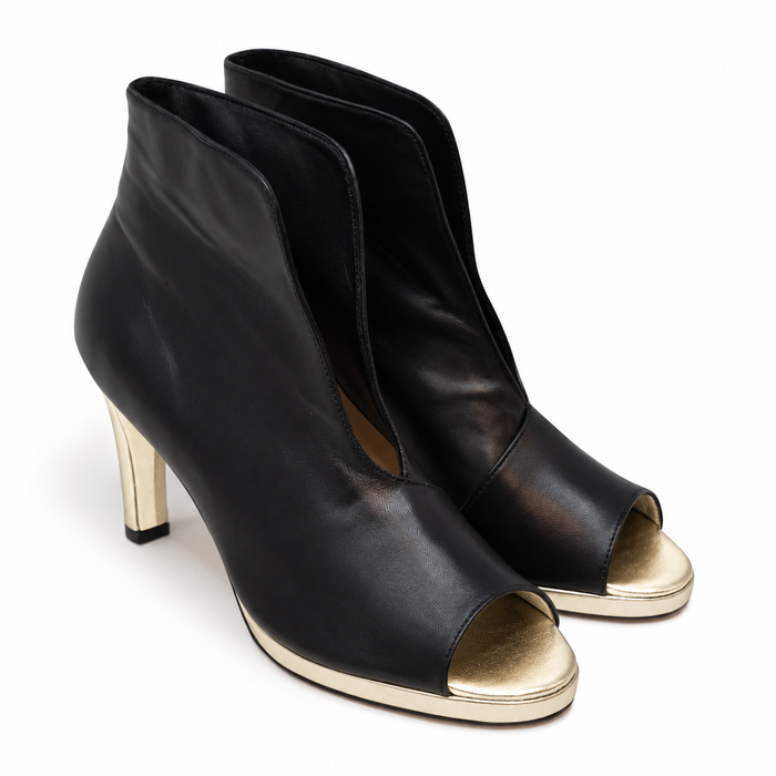 Women Open Toe Platform Ankle Booties in Nappa Black