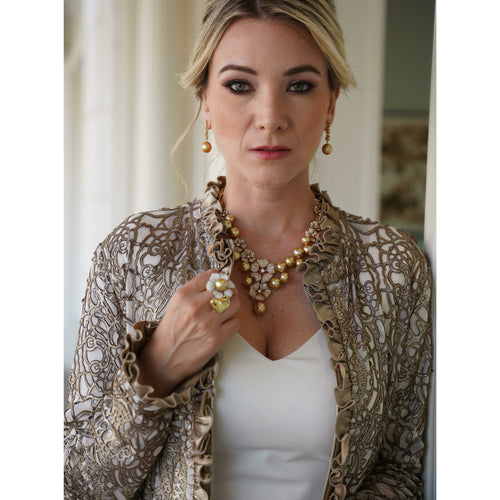 Women Laser-Cut Lingerie Leather Jacket in Gold - Jennifer Tattanelli