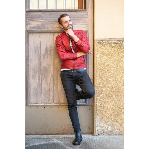 Men Nappa Leather Short Jacket in Red - Jennifer Tattanelli