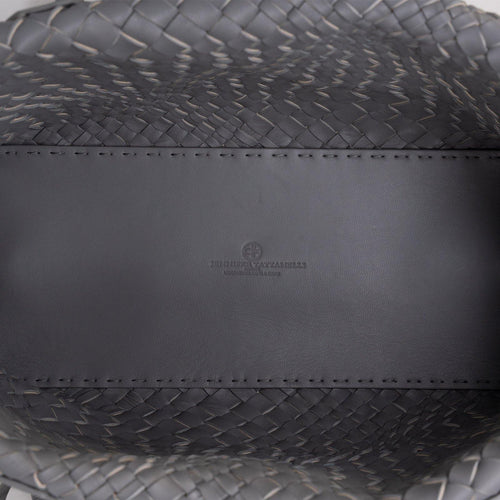 Women Leather Intreccio Optical Leather Bag in Sabbia and Grey - Jennifer Tattanelli