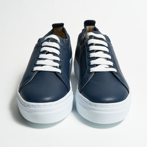 Women's Leather Memory Foam Sneakers in Navy Blue