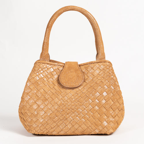 Women's Camel Shimmer Leather Lucia Bag Intreccio Optical