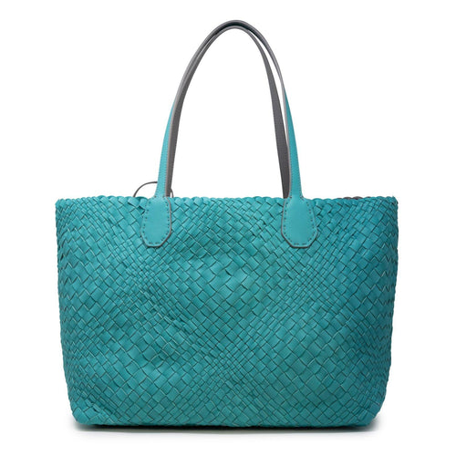Women Leather Intreccio Optical Reversible Bag in Blue Marine and Grey - Jennifer Tattanelli