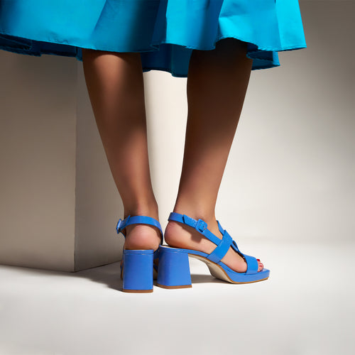 Women Nappa Leather Platform Open Toe Sandals in Jeans