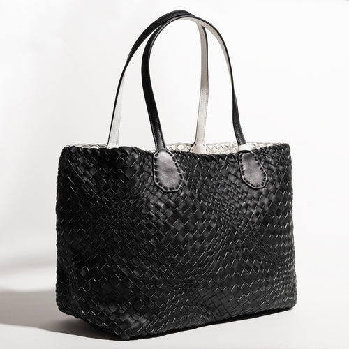 Women Leather Intreccio Optical Large Bag in Nero and Bianco
