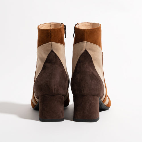 Women Dressy Suede Leather Booties in Testa di Moro and Cuoio