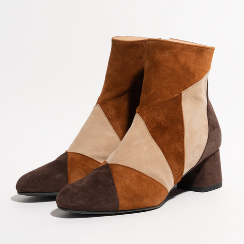 Women Dressy Suede Leather Booties in Testa di Moro and Cuoio