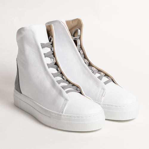 Women's White Nappa Leather High Top Sneakers