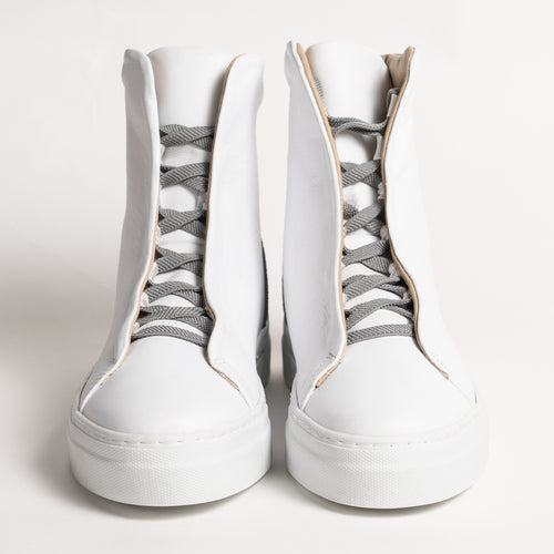 Women's White Nappa Leather High Top Sneakers