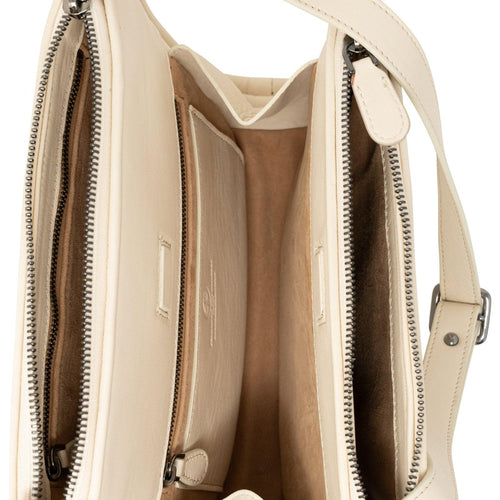 Women's Intrecciato Optical Shoulder Bag in Beige and White - Jennifer Tattanelli