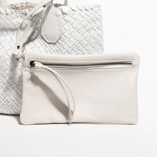 Women Leather Intreccio Optical Medium Bag in Bianco and Avorio
