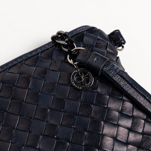Women's Intrecciato Nappa Leather Clutch in Blu