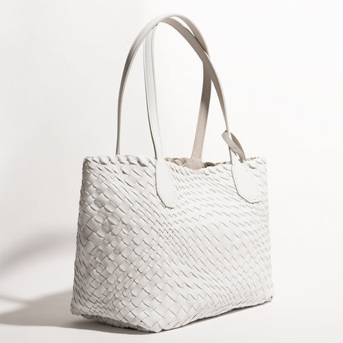 Women Leather Intreccio Optical Medium Bag in Bianco and Avorio