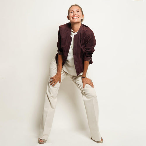 Women's Reversible Short Leather Blazer in Bordeaux - Jennifer Tattanelli