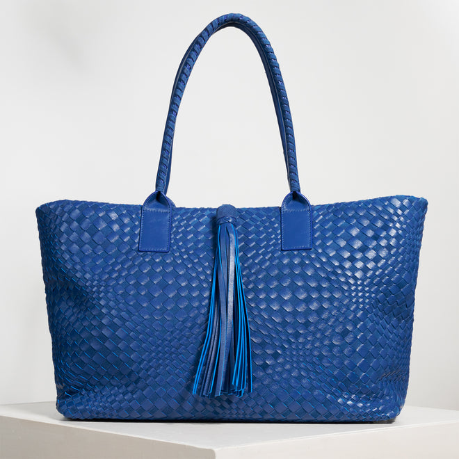 Sophia Maxi Intreccio Optical Zippered Bag in Nappa and Suede Leather Orizzonte