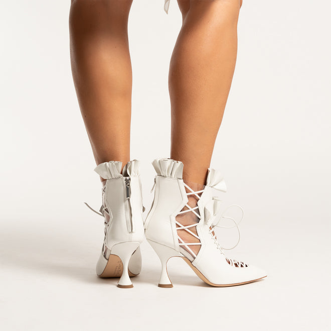 Women's White Nappa Leather Booties