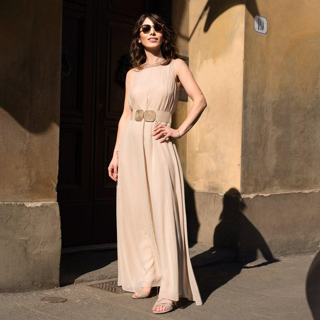 Women Long Silk Dress with Round Neckline - Jennifer Tattanelli