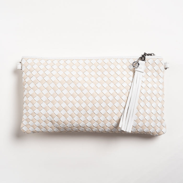 Women Intrecciato Nappa Leather Pouch in Bianco and Avorio