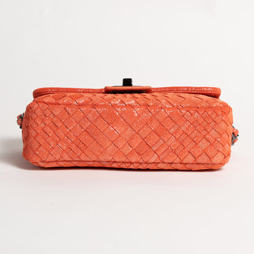 Women's Orange Nappa Shimmer Leather Chicca Bag Intreccio Quadro