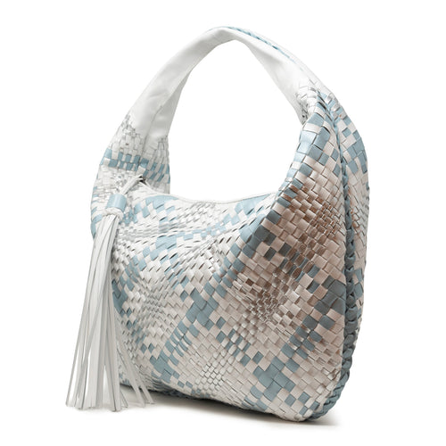 Brigitte Is Women Hobo Bag Intreccio Scozzese in Pearled White, Silver and Pearled Light Blue
