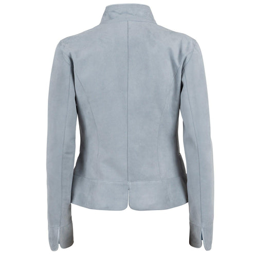Women's Reversible Short Leather Blazer in Pearl Grey - Jennifer Tattanelli