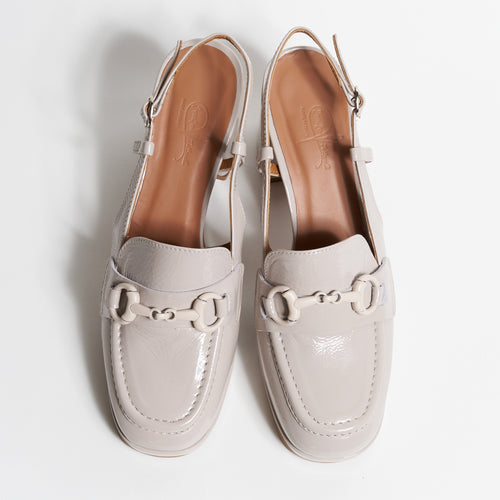 Women Patent Leather Slingback Loafer with Block Heel in Pearl