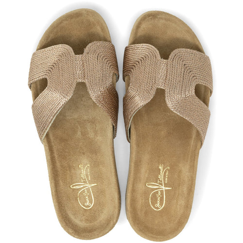 Women Slip On Suede Sandals in Bronze - Jennifer Tattanelli
