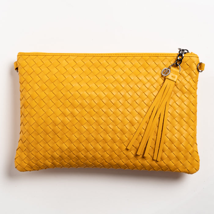 Women Intrecciato Nappa Leather Pouch in Giallo