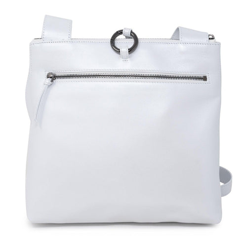 Women's Leather Crossbody Bag Intreccio Scozzese in Pearled White, Silver and Pearled Light Blue - Jennifer Tattanelli