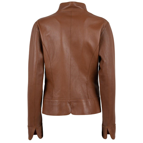 Women's Reversible Short Leather Blazer in Cuoio - Jennifer Tattanelli
