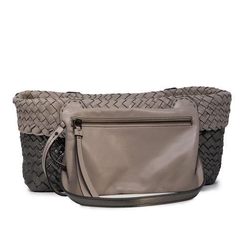 Women Leather Intreccio Optical Leather Bag in Putter and Taupe - Jennifer Tattanelli