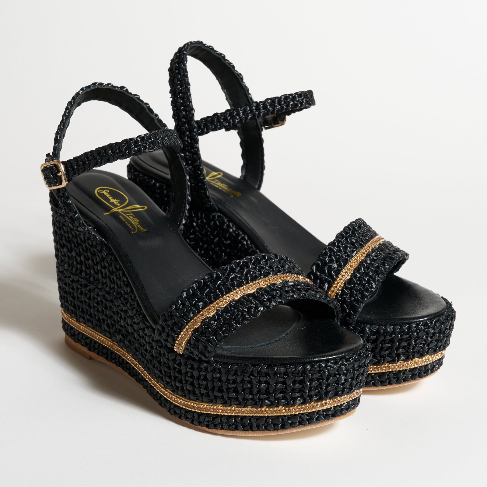 Women's Black Cord Platform Wedge Sandals with Gold details – Jennifer  Tattanelli