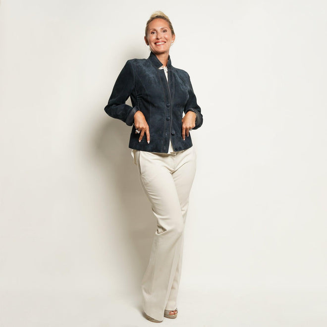 Women's Reversible Short Leather Blazer in Carta da Zucchero - Jennifer Tattanelli