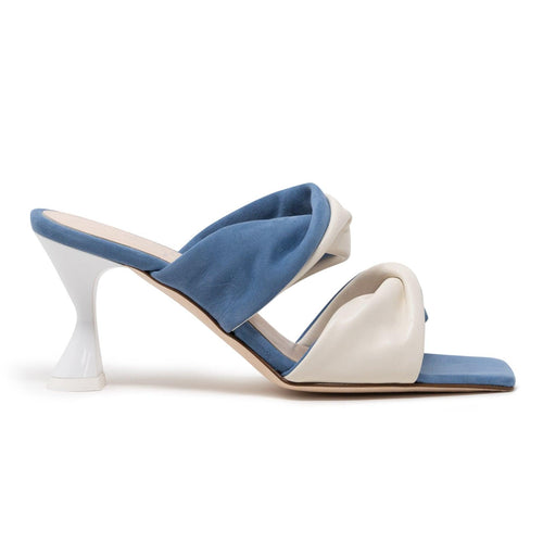 Women Two Twisted Band Leather Slip On In Baltico and White - Jennifer Tattanelli