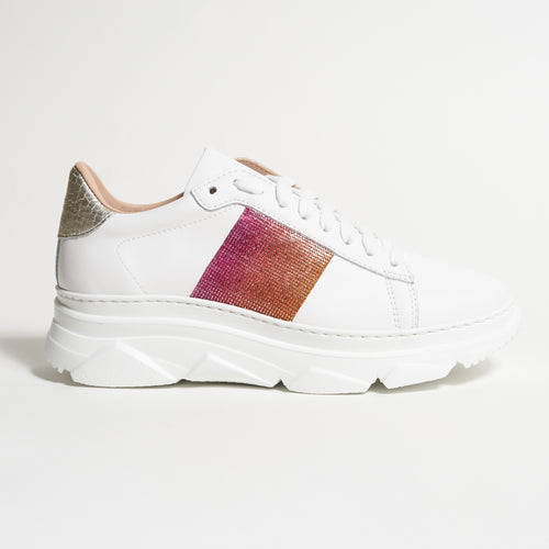 Women's High Sole Nappa Leather Sneakers in Fuxia