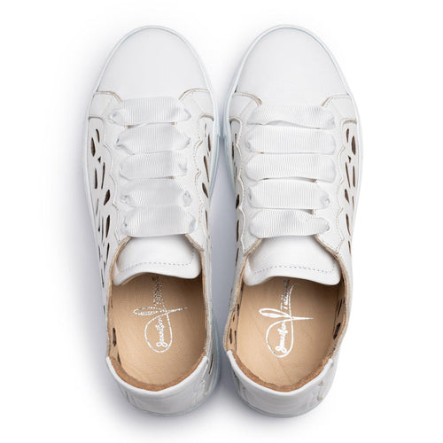 Women's Lasered Leather Sneakers in Nappa White - Jennifer Tattanelli