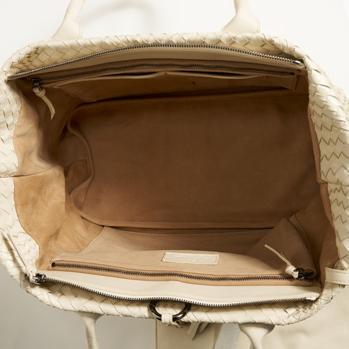 Sophia Maxi Intreccio Optical Zippered Bag in Nappa Beige