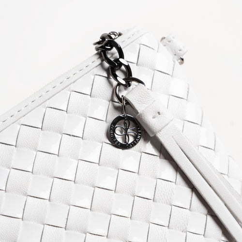 Women's Intrecciato Nappa and Patent Leather Clutch in Bianco
