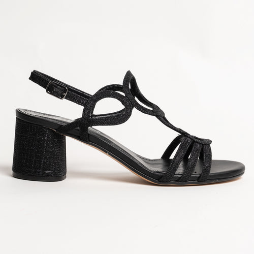 Women Circle Leather Sandals in Lurex Nero