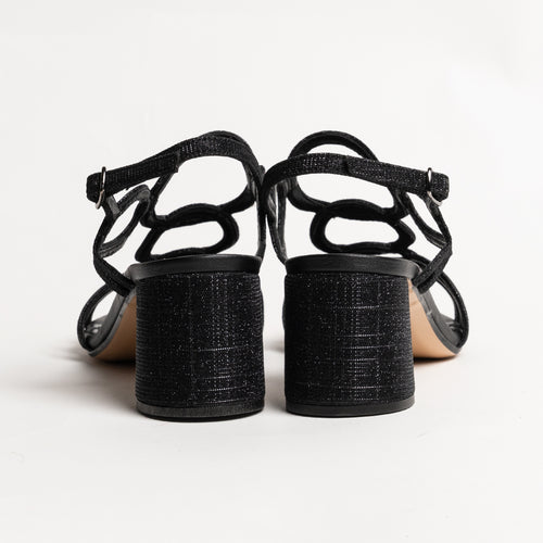Women Circle Leather Sandals in Lurex Nero