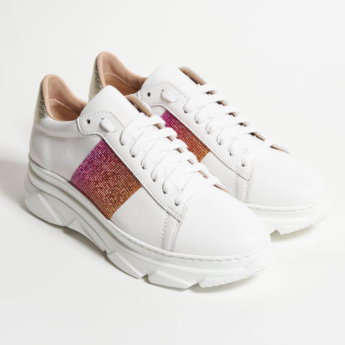Women's High Sole Nappa Leather Sneakers in Fuxia