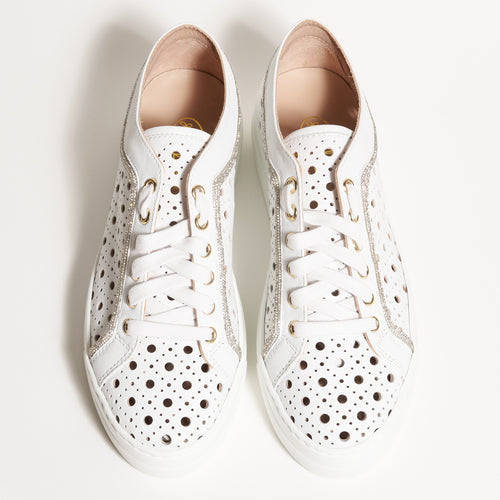 Women's Lasered Nappa Leather Sneakers in White